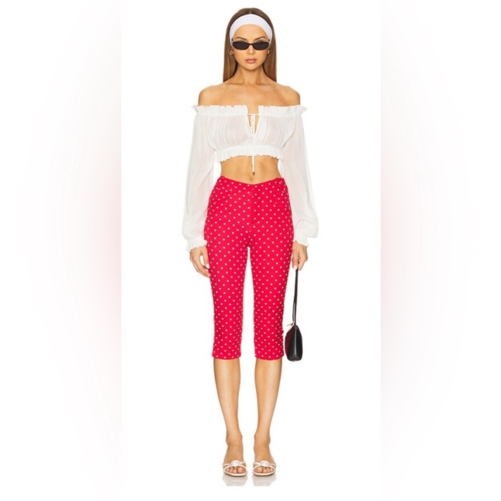Free People Red Polka Dot Bette Super Slim Capris Sz 10 NWT